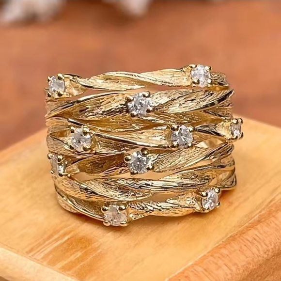 Gold-Tone Braided Multi-Band Ring with Sparkling Accents - Picture 5 of 9